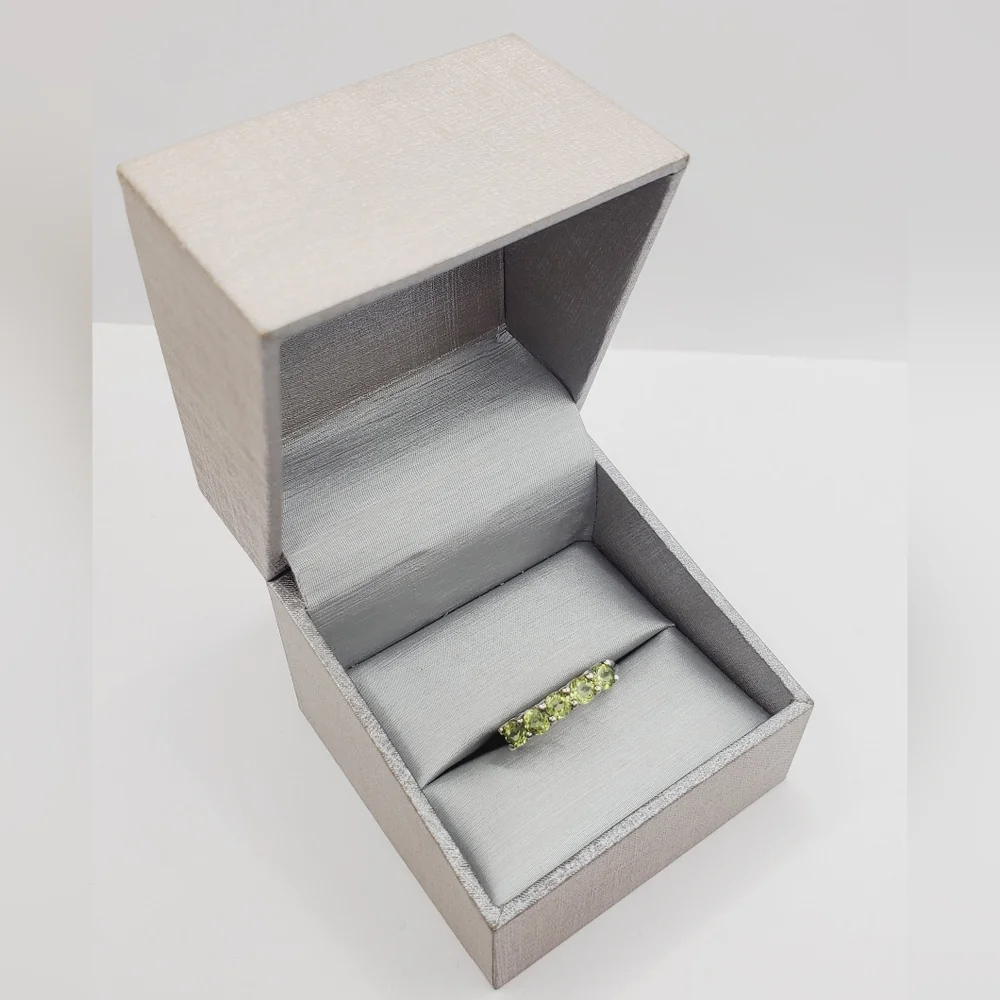 Genuine Round Green Peridot 925 Sterling Silver Stackable Band Ring